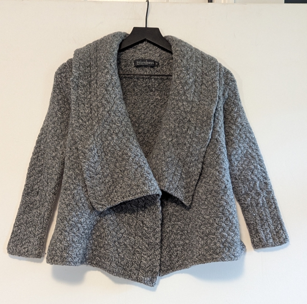 Irelandseye 100% Merino Wool Gray Open Front Cardigan Sz Medium Ireland Irish